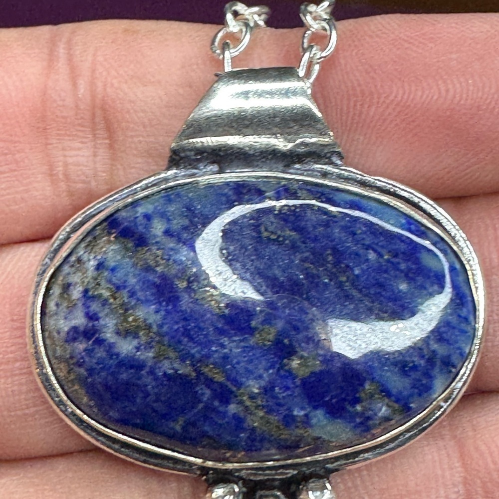 Lapis Lazuli 925 Silver Plated Gemstone Necklace 16"